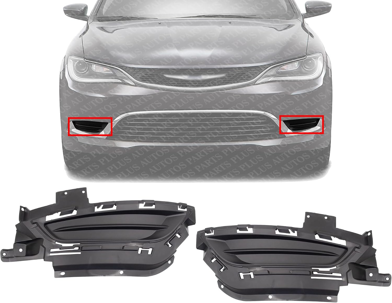Set Of 2 Front Fog Light Cover Primed Right Passenger & Left Driver Side Direct Replacement Compatible With 2015-2017 Chrysler 200 CH1039155 CH1038155 68202998AC 68202999AC