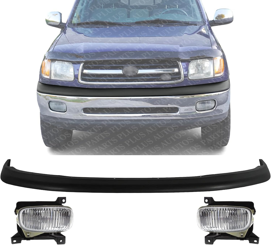 Front Bumper Upper Cover Textured + Fog Lamp Assembly Right Passenger & Left Driver Side Direct Replacement Compatible With 2000-2006 Toyota Tundra TO1000198 TO2592102 TO2593102