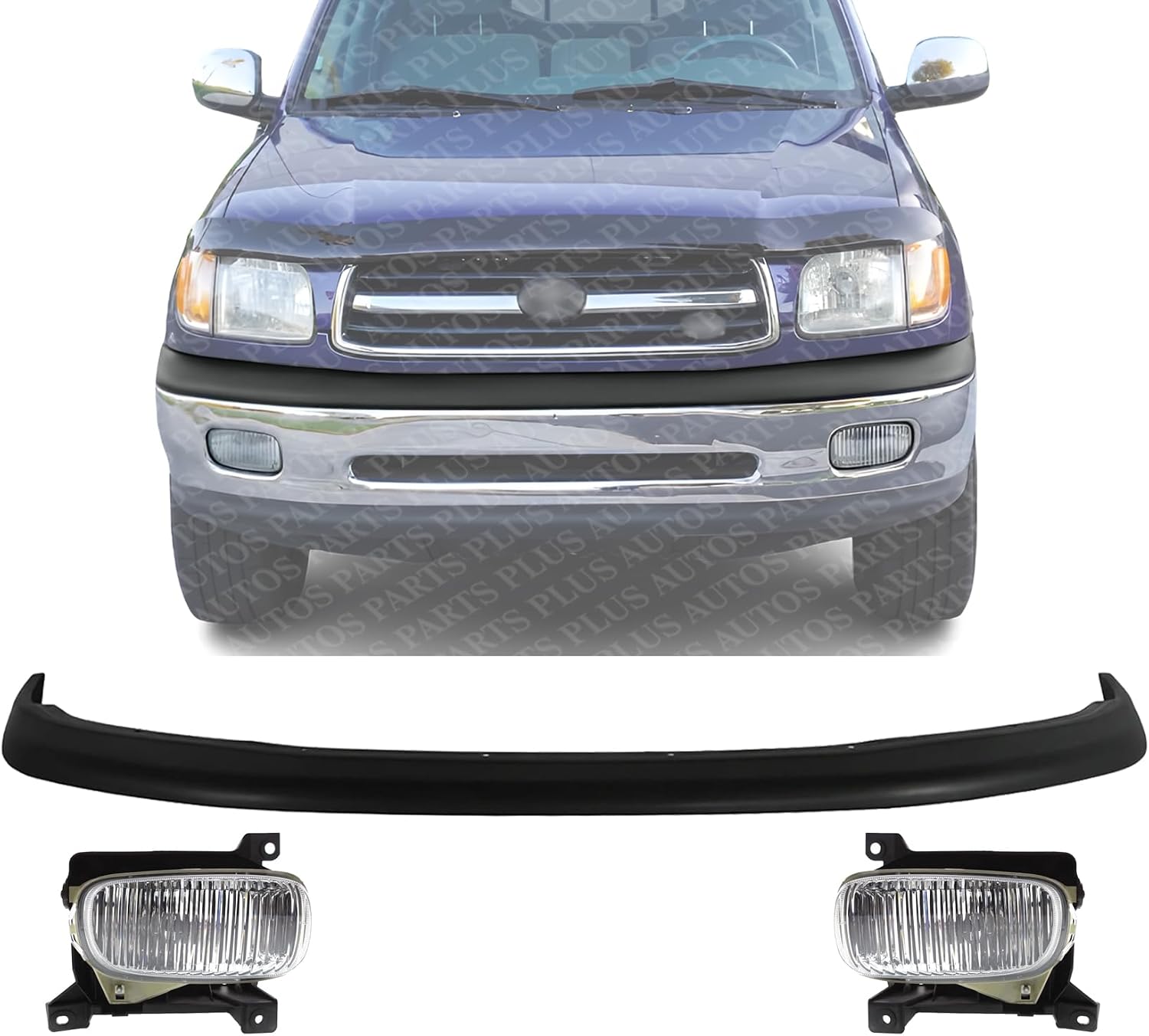 Front Bumper Upper Cover Textured + Fog Lamp Assembly Right Passenger & Left Driver Side Direct Replacement Compatible With 2000-2006 Toyota Tundra TO1000198 TO2592102 TO2593102