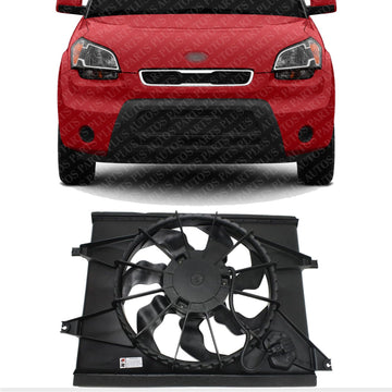 Front Radiator Cooling Fan Assembly Direct Replacement Compatible with 2010-2011 Kia Soul KI3115129 253802K100