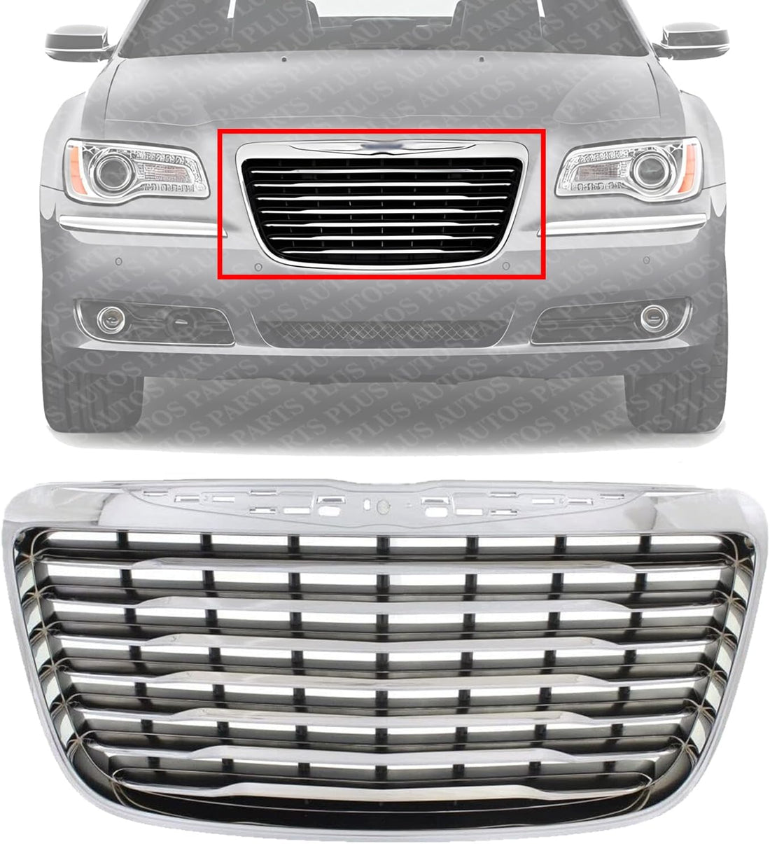 Front Grille Chrome Shell With Painted Black Insert Plastic With Chrome Trim Direct Replacement Compatible With 2011-2014 Chrysler 300 CH1200351 68127942AE