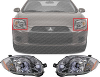 Set Of 2 Front Head Light Assembly Plastic Left Driver & Right Passenger Side Direct Replacement Compatible With 2007-2012 Mitsubishi Eclipse MI2503159 MI2502159 8301B136 8301B135