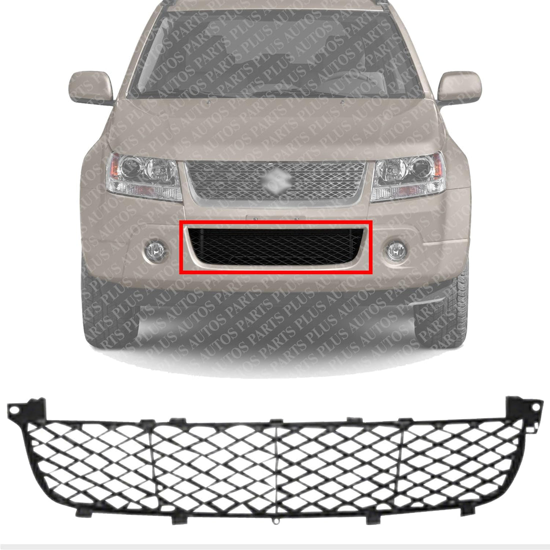 Front Bumper Grille Primed Direct Replacement Compatible With 2006-2008 Suzuki Grand Vitara SZ1036100 7172165J00