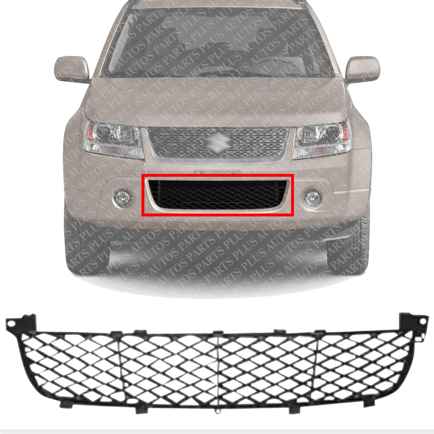 Front Bumper Grille Primed Direct Replacement Compatible With 2006-2008 Suzuki Grand Vitara SZ1036100 7172165J00