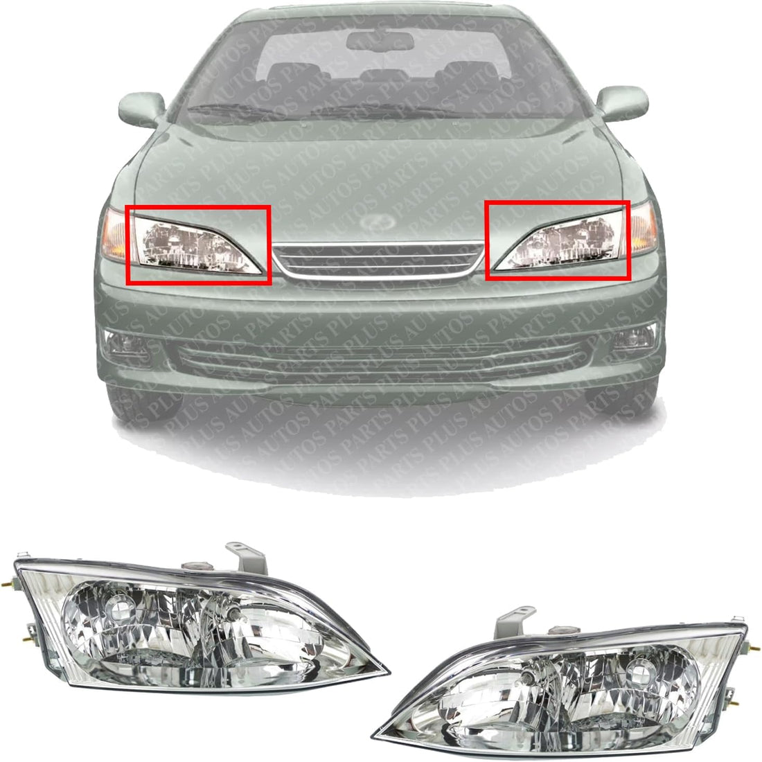Set Of 2 Front Headlights Assembly Right Passenger & Left Driver Side Direct Replacement Compatible With 1997-2001 Lexus ES300 LX2502115 LX2502101 LX2503115 LX2503101 8115033290