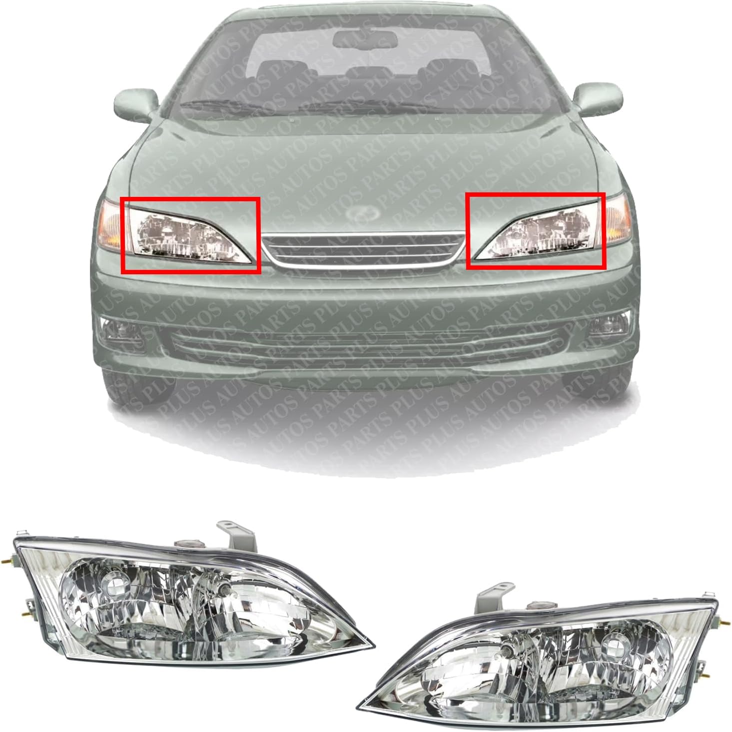 Set Of 2 Front Headlights Assembly Right Passenger & Left Driver Side Direct Replacement Compatible With 1997-2001 Lexus ES300 LX2502115 LX2502101 LX2503115 LX2503101 8115033290
