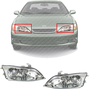 Set Of 2 Front Headlights Assembly Right Passenger & Left Driver Side Direct Replacement Compatible With 1997-2001 Lexus ES300 LX2502115 LX2502101 LX2503115 LX2503101 8115033290