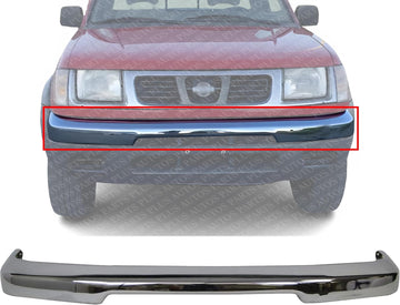 Front Bumper Chrome Steel Direct Replacement Compatible With 1998-2000 Nissan Frontier Pickup NI1002132 620149Z220