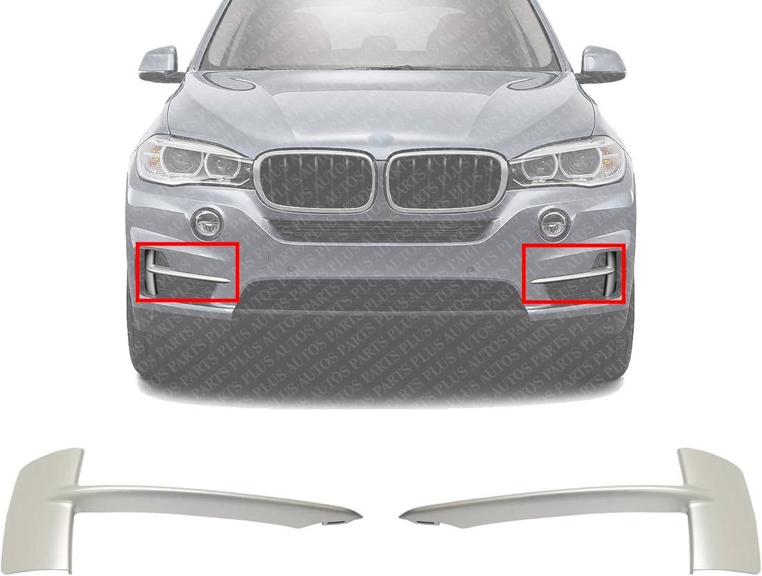 Set of 2 Front Bumper Molding Primed Left Driver & Right Passenger Side Direct Replacement Compatible with 2014-2018 BMW X5 BM1039152 BM1038152 51117303114 51117303113
