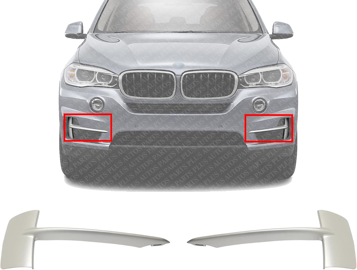 Set of 2 Front Bumper Molding Primed Left Driver & Right Passenger Side Direct Replacement Compatible with 2014-2018 BMW X5 BM1039152 BM1038152 51117303114 51117303113