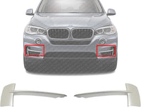 Set of 2 Front Bumper Molding Primed Left Driver & Right Passenger Side Direct Replacement Compatible with 2014-2018 BMW X5 BM1039152 BM1038152 51117303114 51117303113