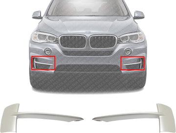 Set of 2 Front Bumper Molding Primed Left Driver & Right Passenger Side Direct Replacement Compatible with 2014-2018 BMW X5 BM1039152 BM1038152 51117303114 51117303113