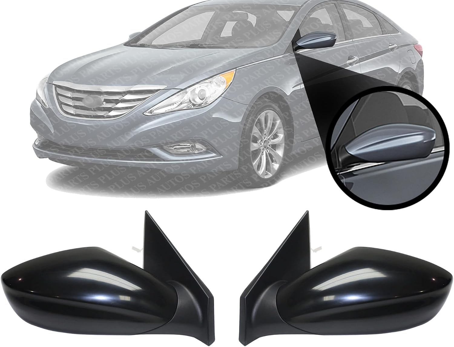 Set Of 2 Front Power Mirror Manual Folding Non-Heated Primed Left Driver & Right Passenger Side Direct Replacement Compatible With 2011-2014 Hyundai Sonata HY1320165 HY1321165