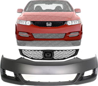 Front Bumper Cover Primed + Upper Grille Textured Shell & Insert Direct Replacement Compatible With 2009-2011 Honda Civic HO1000262 HO1200199 04711SVAA80ZZ 71121SVAA50