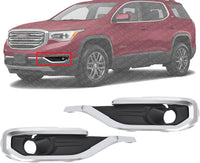 Set Of 2 Front Fog Light Cover Black With Chrome Molding Right Passenger & Left Driver Side Direct Replacement Compatible With 2017-2019 GMC Acadia GM1039209 GM1038209 84693621