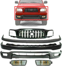 Front Bumper Steel + Grille + Upper Filler + Lower Valance + Signal Lamp Right Passenger & Left Driver Side Direct Replacement Compatible With Toyota Tacoma 2001-2004 TO1095196