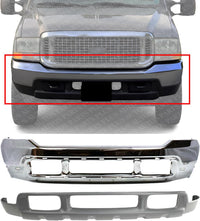 Front Bumper Chrome Steel With Holes For Lower Cover + Upper Valance Textured Direct Replacement Compatible With 1999-2004 Ford F-Series Super Duty/Excursion FO1002375 FO1095176