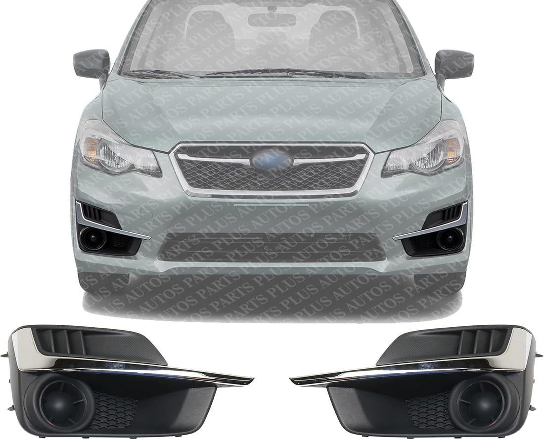 Set Of 2 Front Fog Light Cover With Chrome Molding Left Driver & Right Passenger Side Direct Replacement Compatible With 2015-2016 Subaru Impreza SU1039109 SU1038109