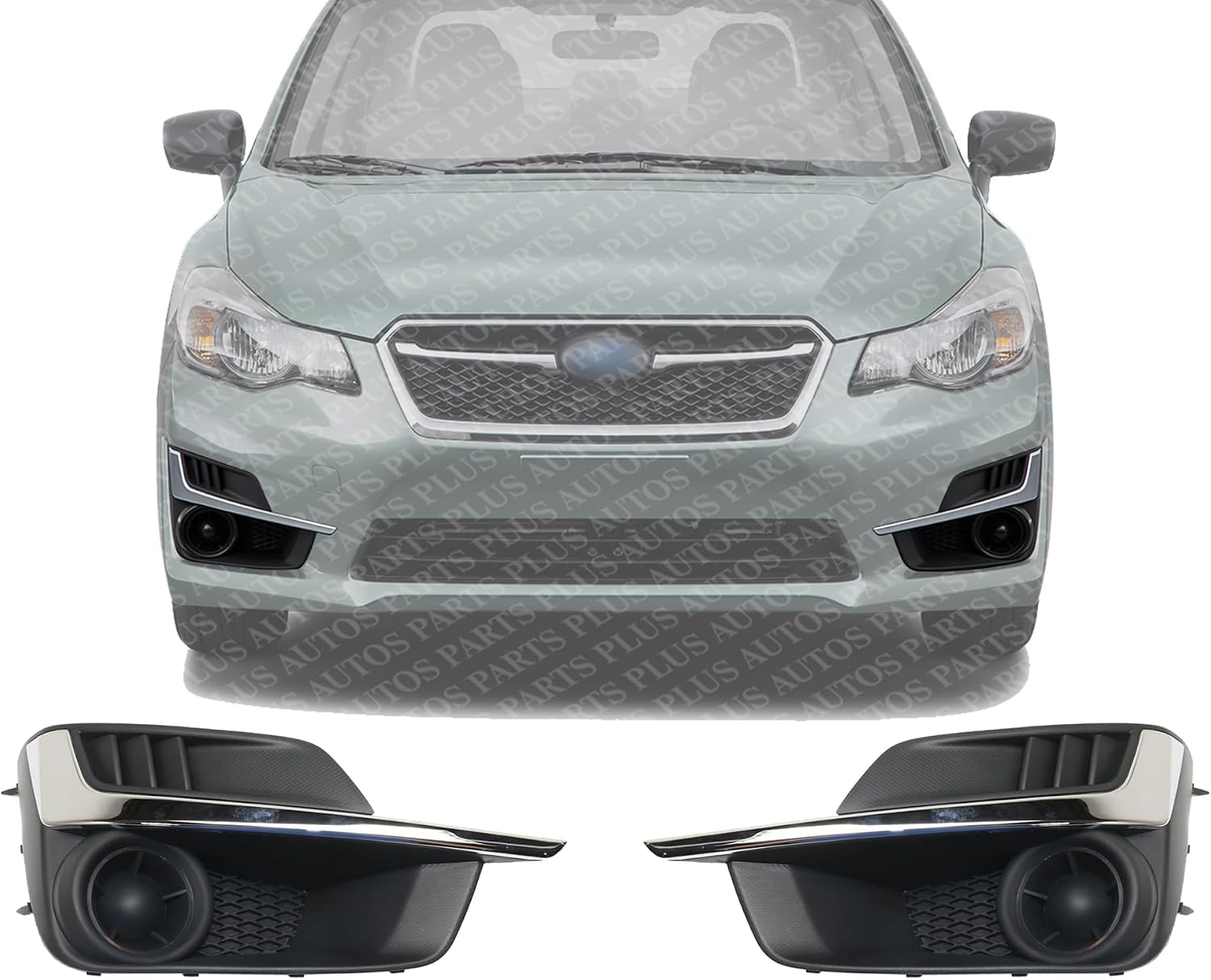 Set Of 2 Front Fog Light Cover With Chrome Molding Left Driver & Right Passenger Side Direct Replacement Compatible With 2015-2016 Subaru Impreza SU1039109 SU1038109