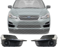 Set Of 2 Front Fog Light Cover With Chrome Molding Left Driver & Right Passenger Side Direct Replacement Compatible With 2015-2016 Subaru Impreza SU1039109 SU1038109