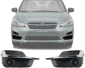 Set Of 2 Front Fog Light Cover With Chrome Molding Left Driver & Right Passenger Side Direct Replacement Compatible With 2015-2016 Subaru Impreza SU1039109 SU1038109