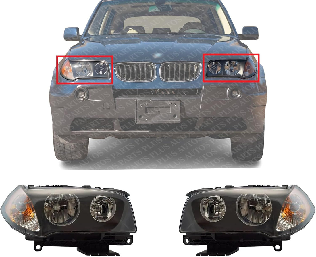 Set Of 2 Front Headlight Assembly Halogen Right Passenger & Left Driver Side Direct Replacement Compatible With 2004-2006 BMW X3 BM2502139 BM2503139 63123418424 63123418423