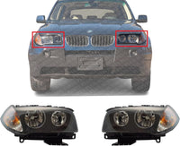 Set Of 2 Front Headlight Assembly Halogen Right Passenger & Left Driver Side Direct Replacement Compatible With 2004-2006 BMW X3 BM2502139 BM2503139 63123418424 63123418423