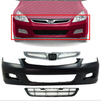 Front Bumper Cover + Upper Grille Primed + Lower Textured Direct Replacement Compatible With 2006-2007 Honda Accord HO1200179 HO1036101 HO1000235 04711SDLA90ZZ 71102SDAA00