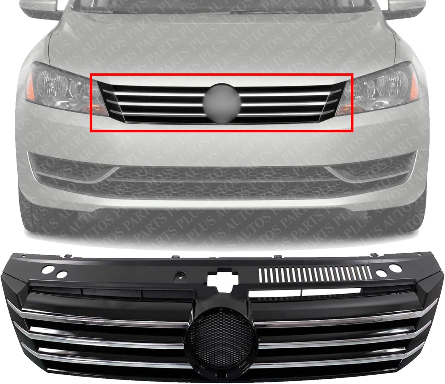 Front Grille Primed Shell and Insert Plastic Direct Replacement Compatible With Volkswagen Passat 2012-2015 VW1200153 561853651COQE
