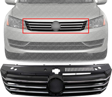 Front Grille Primed Shell and Insert Plastic Direct Replacement Compatible With Volkswagen Passat 2012-2015 VW1200153 561853651COQE