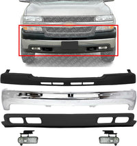 Front Bumper Chrome Steel + Upper Cover Textured + Lower Valance +Fog Light Direct Replacement Compatible With 2001-2002 Chevrolet Silverado 2500HD 3500 GM1002376 GM1051106