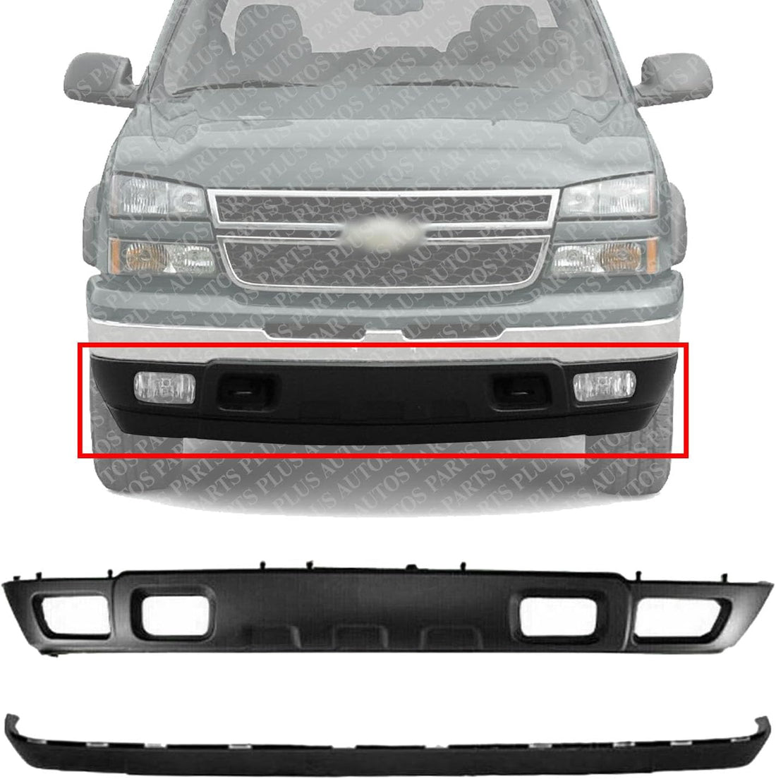 Front Bumper Lower Valance Air Deflector + Extension Textured Direct Replacement Compatible With 2003-2006 Chevrolet Silverado / 2005-2006 Avalanche GM1092200 GM1092204 10397999