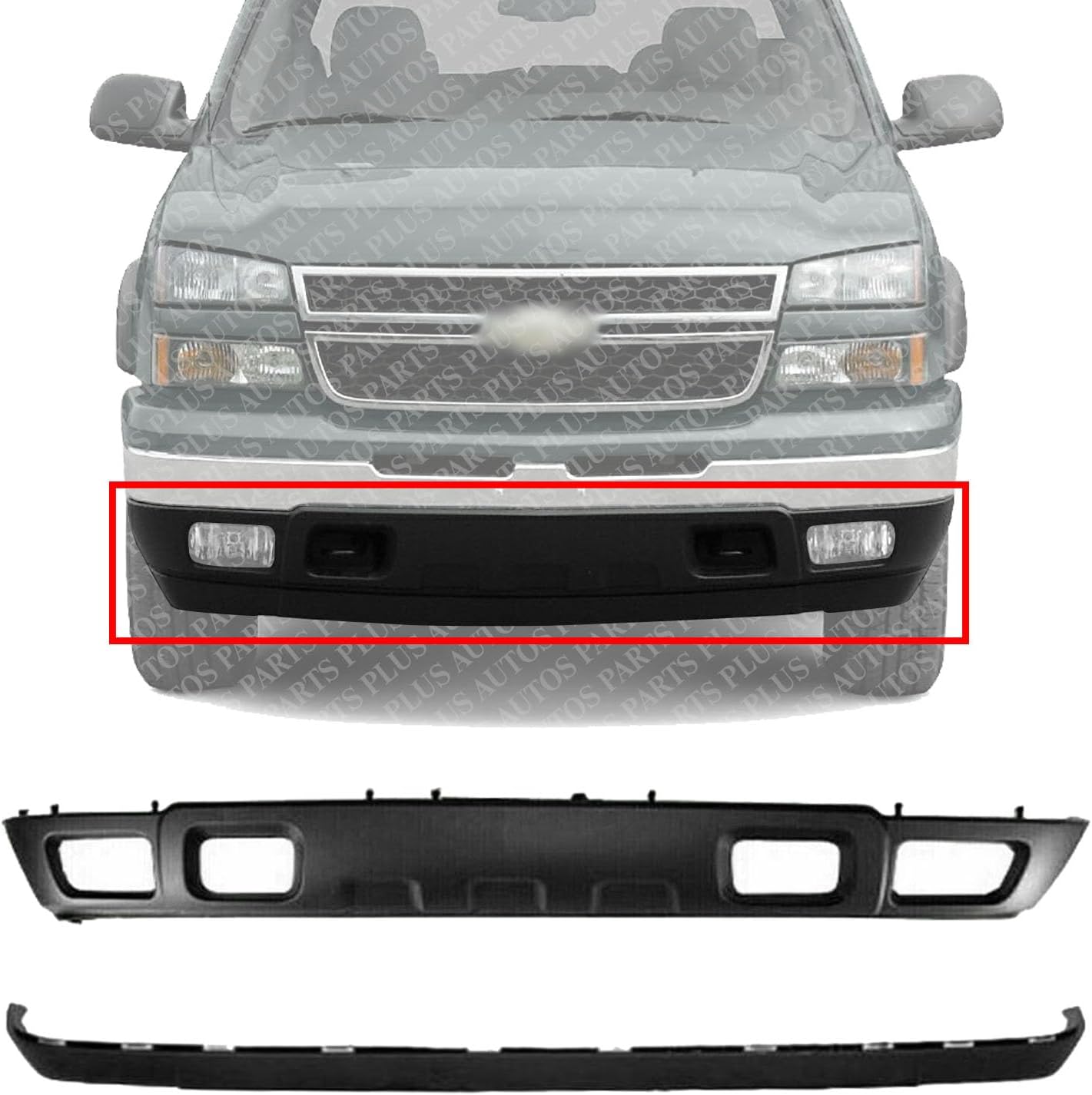 Front Bumper Lower Valance Air Deflector + Extension Textured Direct Replacement Compatible With 2003-2006 Chevrolet Silverado / 2005-2006 Avalanche GM1092200 GM1092204 10397999