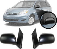 Set Of 2 Front Power Mirror Manual Folding Non-Heated Plastic Left Driver & Right Passenger Side Direct Replacement Compatible With 2004-2010 Toyota Sienna TO1320201 TO1321201