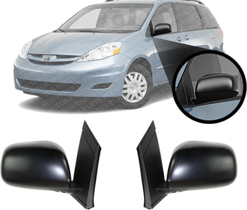 Set Of 2 Front Power Mirror Manual Folding Non-Heated Plastic Left Driver & Right Passenger Side Direct Replacement Compatible With 2004-2010 Toyota Sienna TO1320201 TO1321201