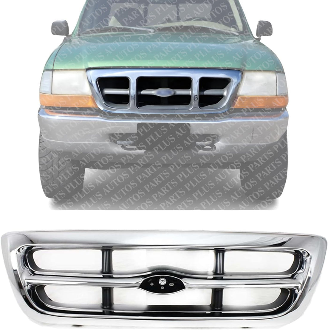 Front Grille Chrome Shell & Gray Insert Direct Replacement Compatible With 1988-2000 Ford Ranger FO1200341 F87Z8200KAA