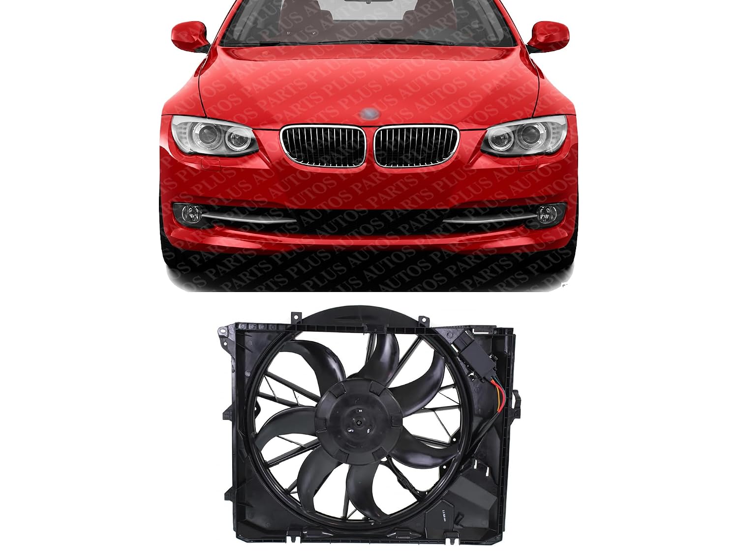 Front Radiator Single Fan Assembly Plastic Without Turbo Direct Replacement Compatible with 2006-2013 BMW 3-Series / 2008-2013 128i BM3117101 17427562080