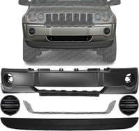 Front Bumper Cover + Lower Valance Air Dam Primed + Molding Chrome + Fog Light Cover Left & Right Side Direct Replacement Compatible With 2005-2007 Jeep Grand Cherokee CH1038112