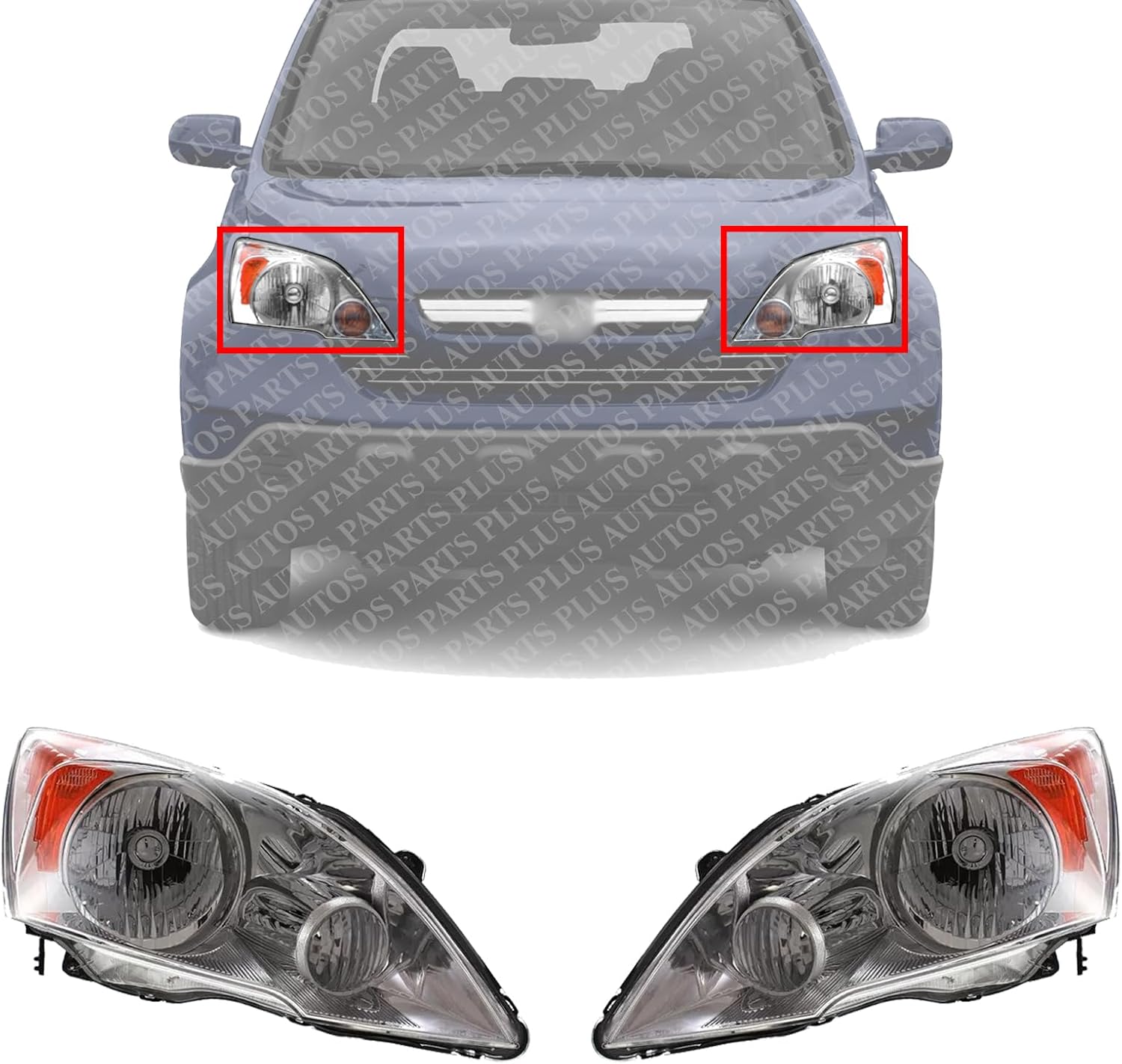 Set Of 2 Front Head Light Left Driver & Right Passenger Side Direct Replacement Compatible With 2007-2011 Honda CR-V HO2502129 HO2503129 33151SWAA01 33101SWAA01