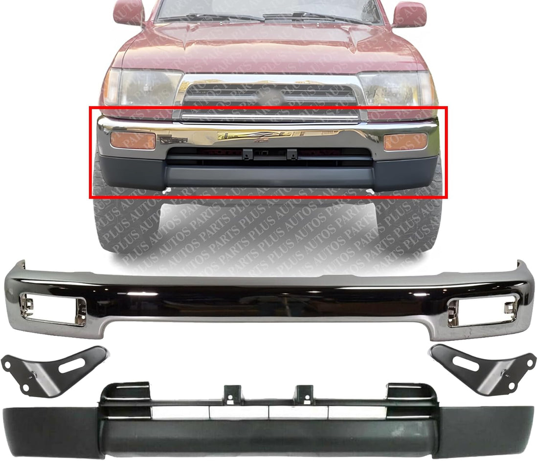 AUTOS PARTS PLUS Front Bumper Face Bar Chrome + Lower Valance Primed + Bracket Right Passenger & Left Driver Side Direct Replacement Compatible With 1996-1998 Toyota 4Runner TO1002162 TO1095174