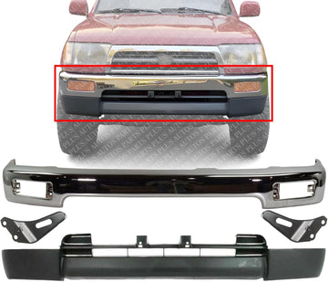 AUTOS PARTS PLUS Front Bumper Face Bar Chrome + Lower Valance Primed + Bracket Right Passenger & Left Driver Side Direct Replacement Compatible With 1996-1998 Toyota 4Runner TO1002162 TO1095174