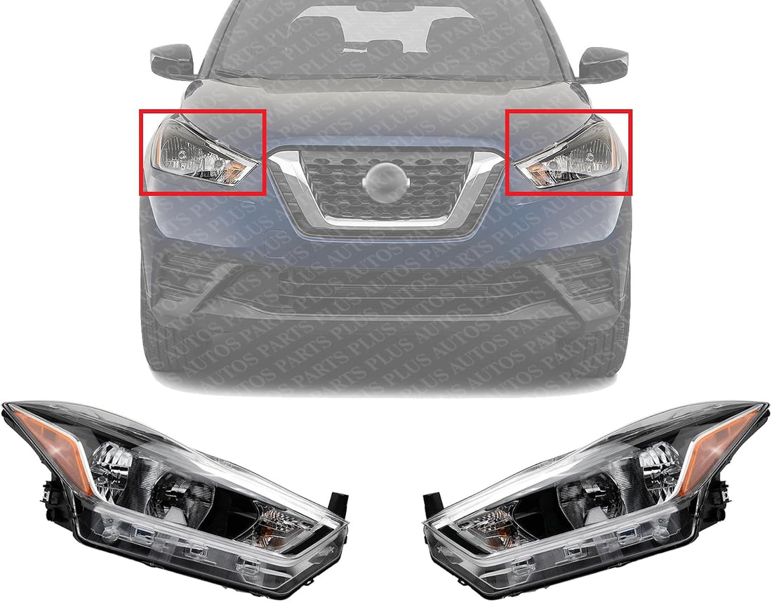 Set Of 2 Front Head Light Assembly Plastic Left Driver & Right Passenger Side Direct Replacement Compatible With 2018-2020 Nissan Kicks NI2503264 NI2502264 260105RL0A 260605RL0A