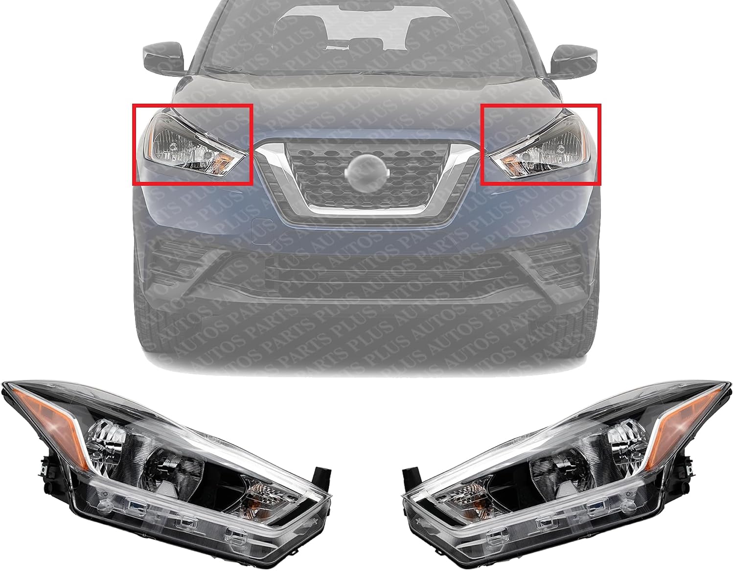 Set Of 2 Front Head Light Assembly Plastic Left Driver & Right Passenger Side Direct Replacement Compatible With 2018-2020 Nissan Kicks NI2503264 NI2502264 260105RL0A 260605RL0A