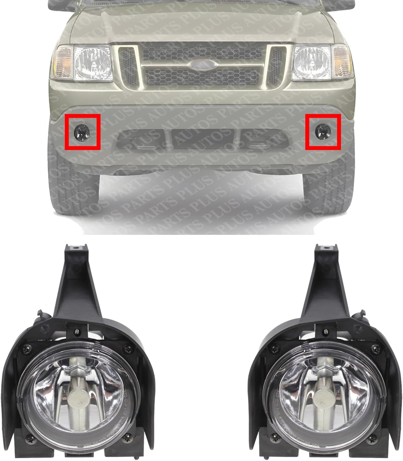 Set Of 2 Front Fog Lights Assembly Plastic Left Driver & Right Passenger Side Direct Replacement Compatible With 1999-2001 Ford Explorer FO2592176 FO2593176 XL2Z15200BA XL2Z15200AA
