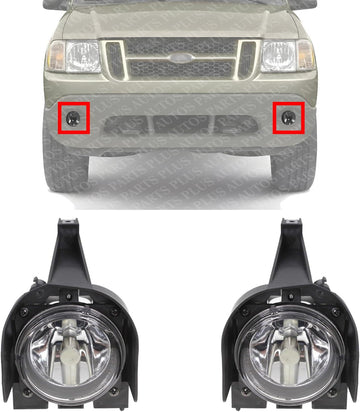 Set Of 2 Front Fog Lights Assembly Plastic Left Driver & Right Passenger Side Direct Replacement Compatible With 1999-2001 Ford Explorer FO2592176 FO2593176 XL2Z15200BA XL2Z15200AA