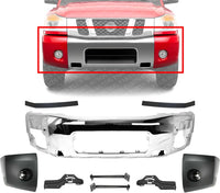 Front Bumper Face Bar Chrome Steel + End Caps + Extension Fillers + Brackets Set Direct Replacement Compatible With 2004-2007 Nissan Titan NI1002136 NI1004147 NI1005147 NI1032104