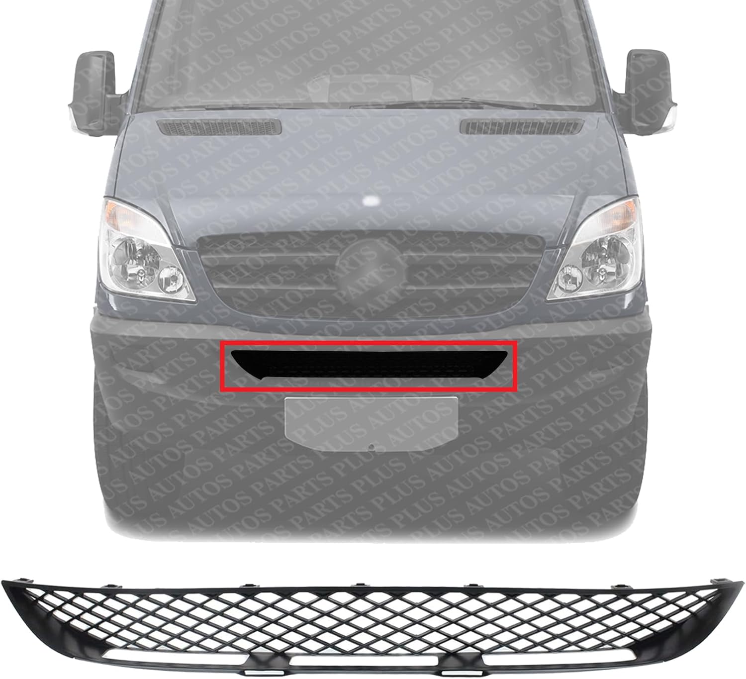 Front Bumper Grille Textured Plastic Direct Replacement Compatible With 2010-2013 Mercedes Benz Sprinter 2500 3500 MB1036125 90688500539051