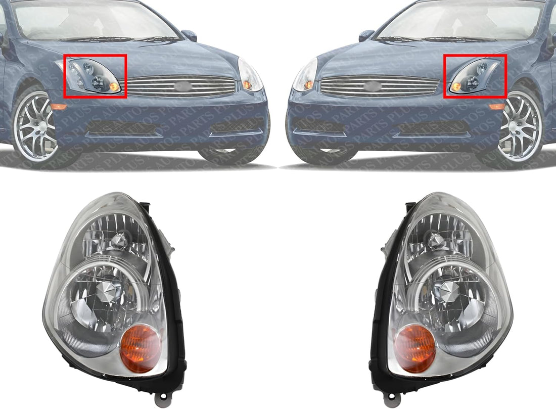 Set Of 2 Front Head Light Left Driver & Right Passenger Side Direct Replacement Compatible With 2005-2006 Infiniti G35 IN2519106 IN2518106 26015AC700 26065AC700