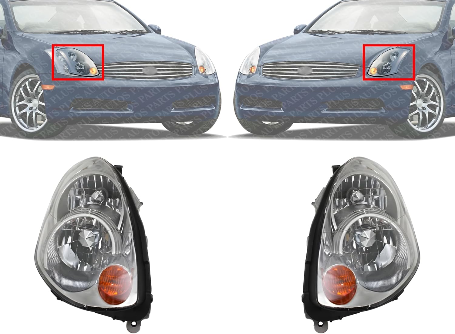 Set Of 2 Front Head Light Left Driver & Right Passenger Side Direct Replacement Compatible With 2005-2006 Infiniti G35 IN2519106 IN2518106 26015AC700 26065AC700