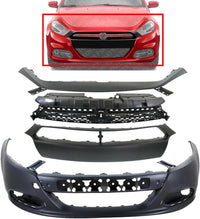 Front Bumper + Upper Cover + Molding Primed + Grille Textured Direct Replacement Compatible With 2013-2016 Dodge Dart CH1200378 CH1044110 CH1000A09 CH1014106 1TS71TZZAF 1WC26TZZAC
